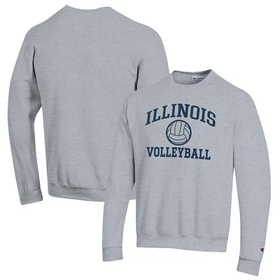 Men's Champion Heather Gray Illinois Fighting Illini Volleyball Icon Powerblend Pullover Sweatshirt