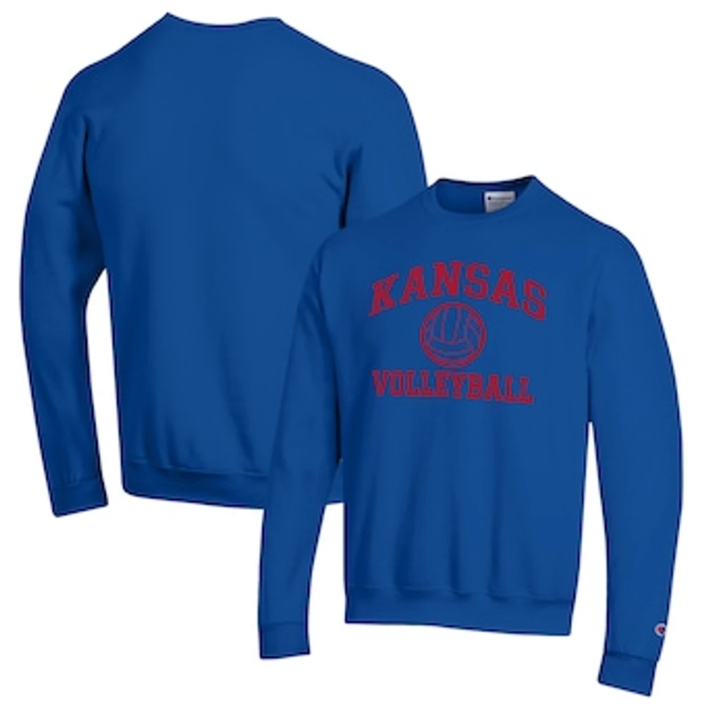 Men's Champion Royal Kansas Jayhawks Volleyball Icon Powerblend Pullover Sweatshirt