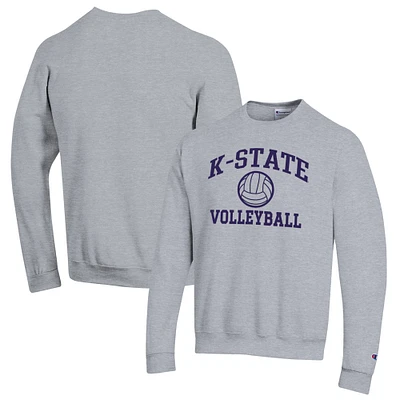 Men's Champion Heather Gray Kansas State Wildcats Volleyball Icon Powerblend Pullover Sweatshirt