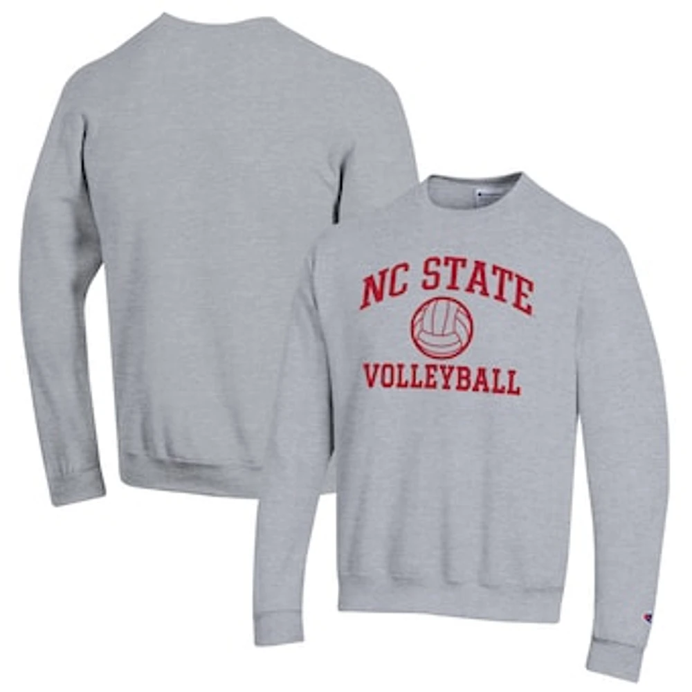 Men's Champion Heather Gray NC State Wolfpack Volleyball Icon Powerblend Pullover Sweatshirt