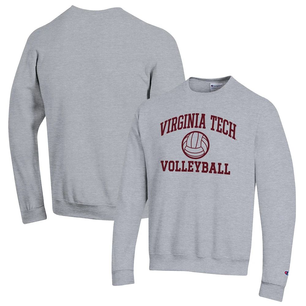 Men's Champion Heather Gray Virginia Tech Hokies Volleyball Icon Powerblend Pullover Sweatshirt