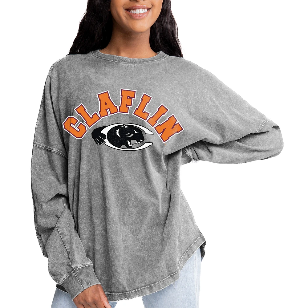 Women's Gameday Couture Gray Claflin Panthers Faded Wash Pullover Sweatshirt