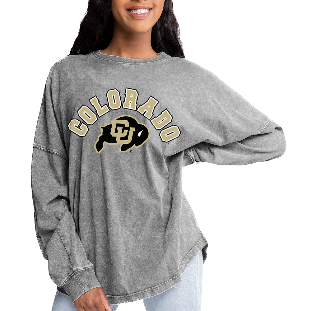 Women's Gameday Couture Gray Colorado Buffaloes Faded Wash Pullover Sweatshirt