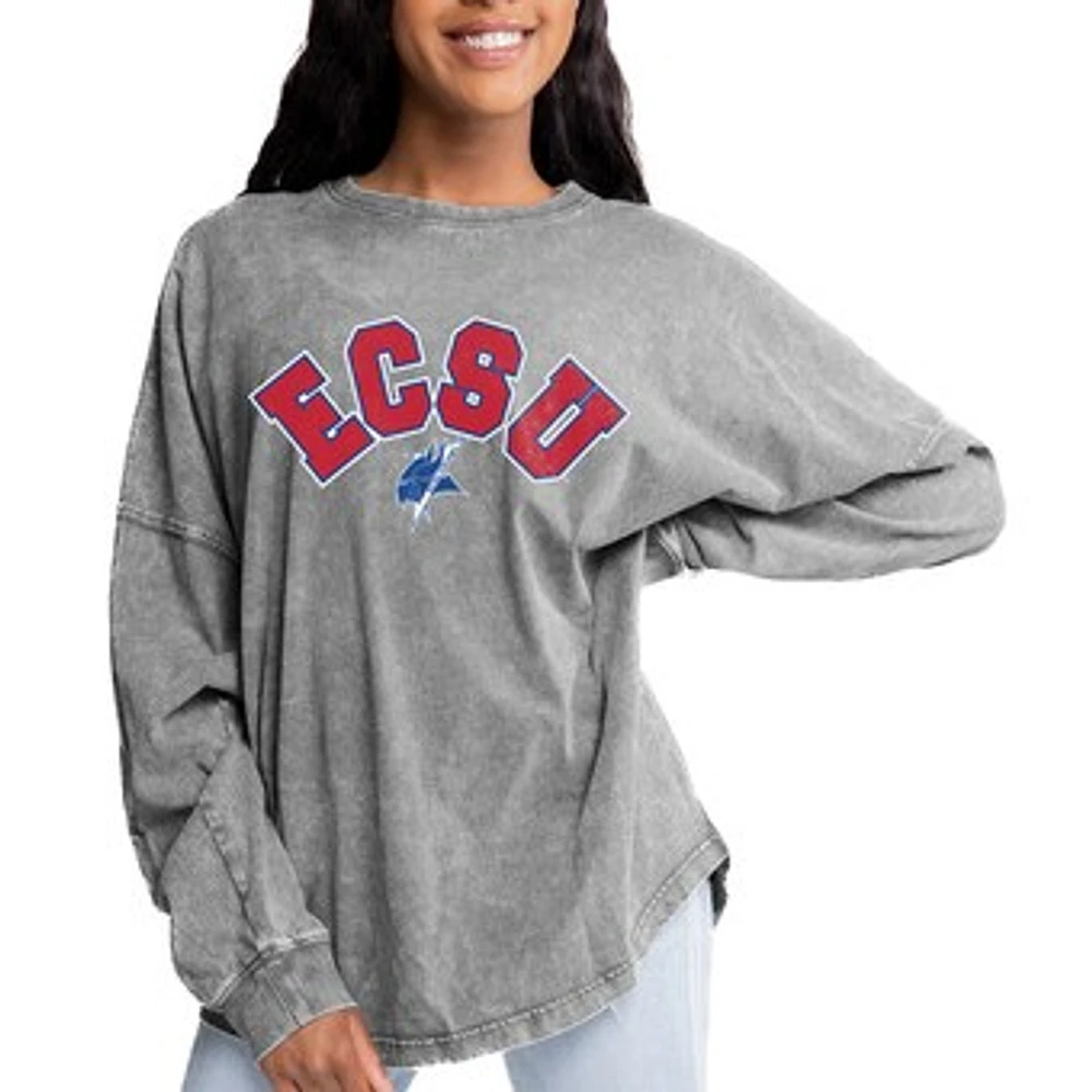 Women's Gameday Couture Gray ECSU Vikings Faded Wash Pullover Sweatshirt