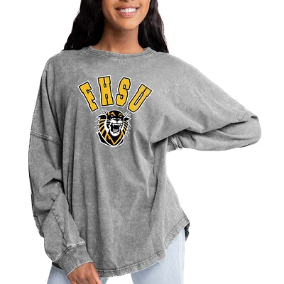 Women's Gameday Couture Gray Fort Hays State Tigers Faded Wash Pullover Sweatshirt