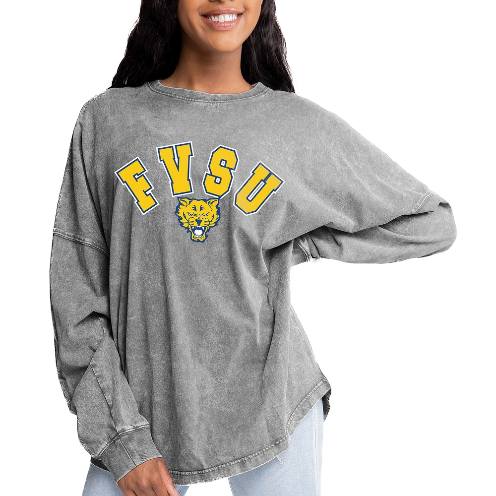 Women's Gameday Couture Gray Fort Valley State Wildcats Faded Wash Pullover Sweatshirt