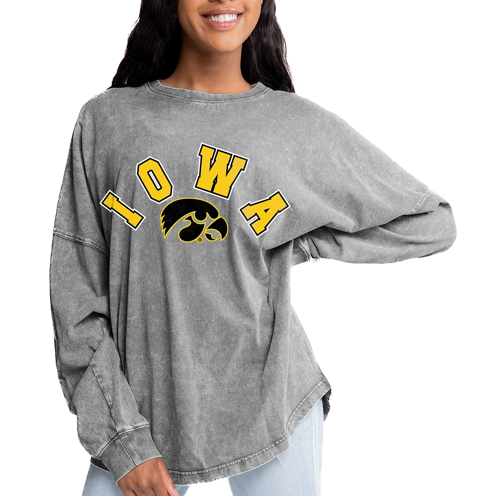Women's Gameday Couture Gray Iowa Hawkeyes Faded Wash Pullover Sweatshirt