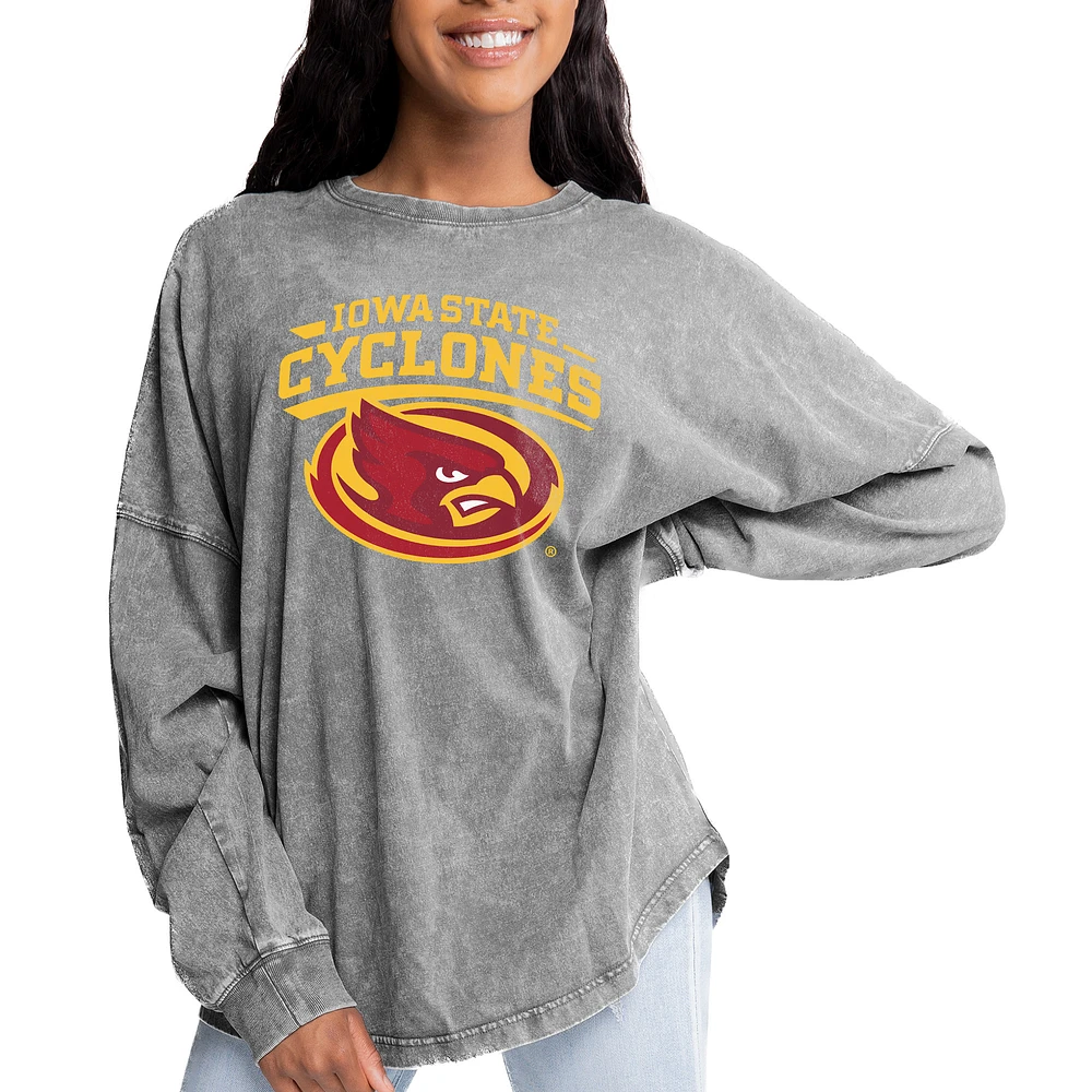 Women's Gameday Couture Gray Iowa State Cyclones Faded Wash Pullover Sweatshirt