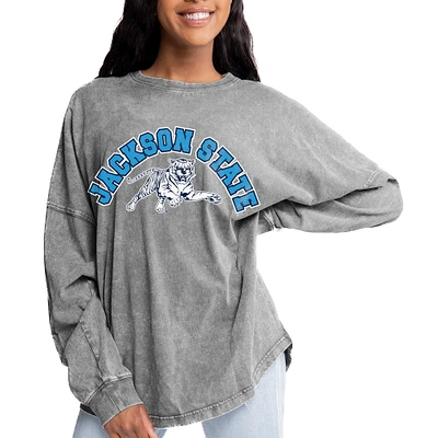 Women's Gameday Couture Gray Jackson State Tigers Faded Wash Pullover Sweatshirt