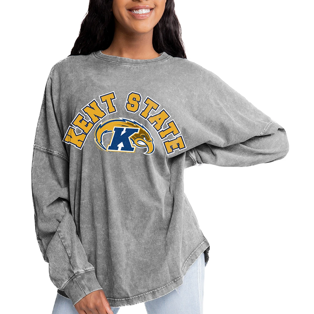 Women's Gameday Couture Gray Kent State Golden Flashes Faded Wash Pullover Sweatshirt