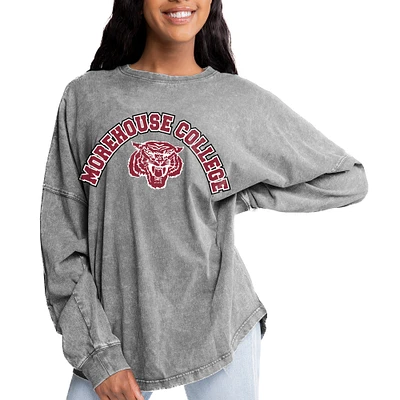 Women's Gameday Couture Gray Morehouse Maroon Tigers Faded Wash Pullover Sweatshirt