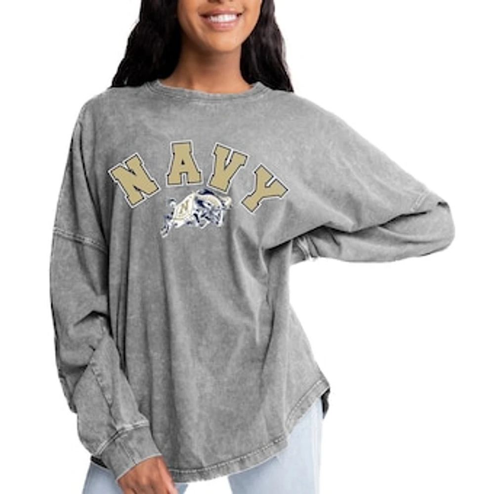 Women's Gameday Couture Gray Navy Midshipmen Faded Wash Pullover Sweatshirt