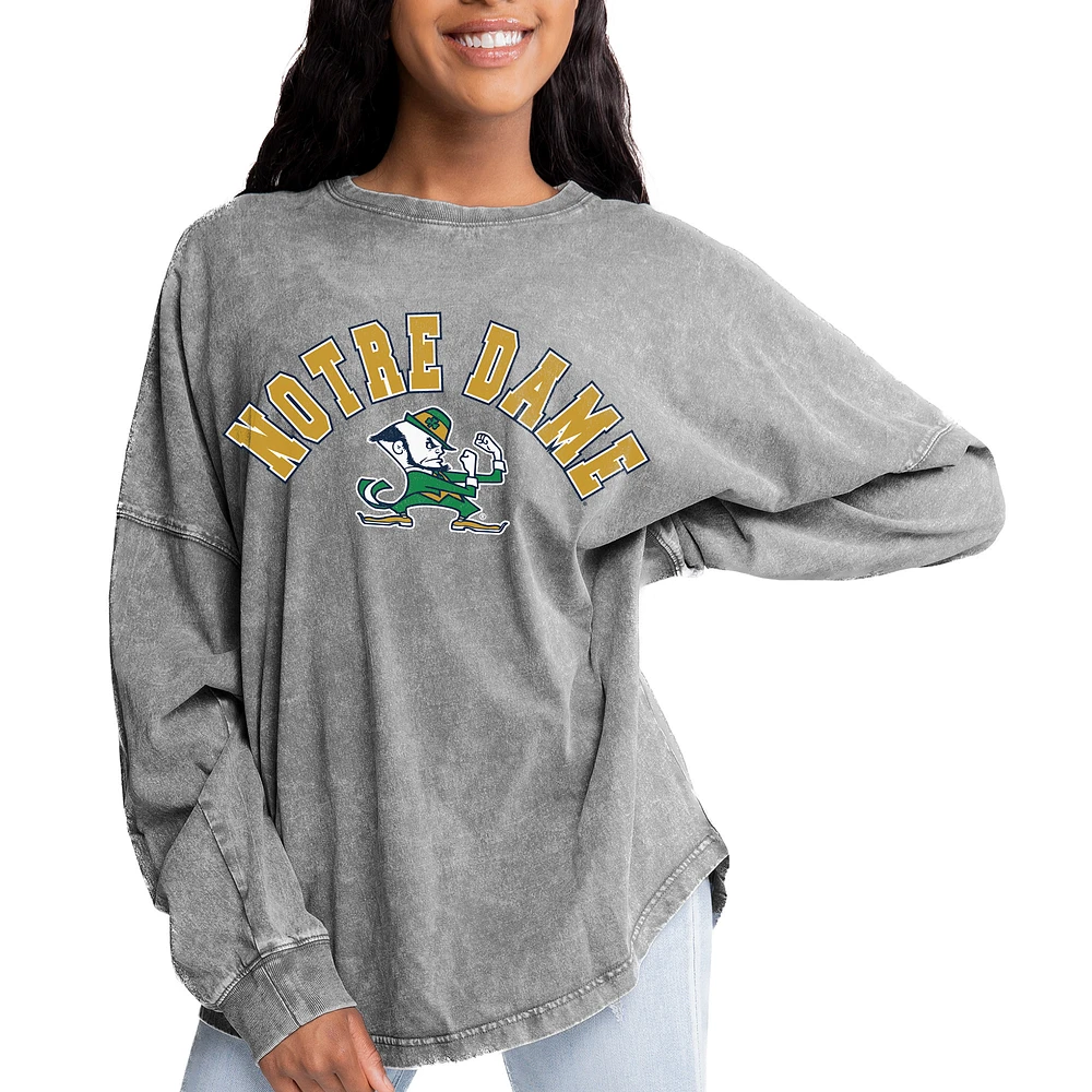Women's Gameday Couture Gray Notre Dame Fighting Irish Faded Wash Pullover Sweatshirt