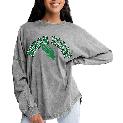 Women's Gameday Couture Gray North Texas Mean Green Faded Wash Pullover Sweatshirt