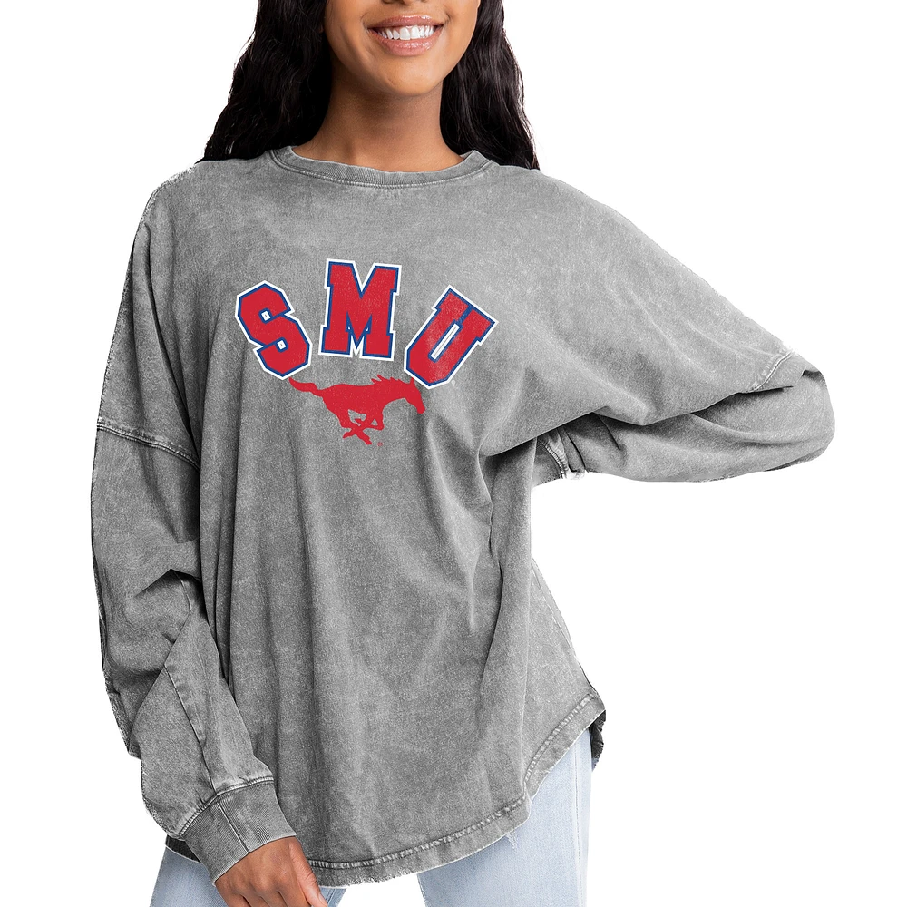 Women's Gameday Couture Gray SMU Mustangs Faded Wash Pullover Sweatshirt