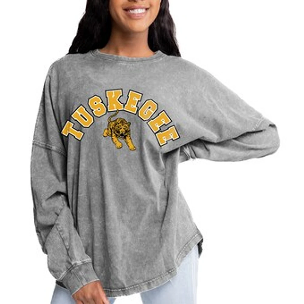 Women's Gameday Couture Gray Tuskegee Golden Tigers Faded Wash Pullover Sweatshirt