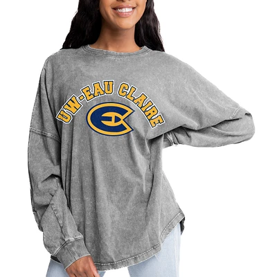 Women's Gameday Couture Gray Wisconsin Eau Claire Blugolds Faded Wash Pullover Sweatshirt