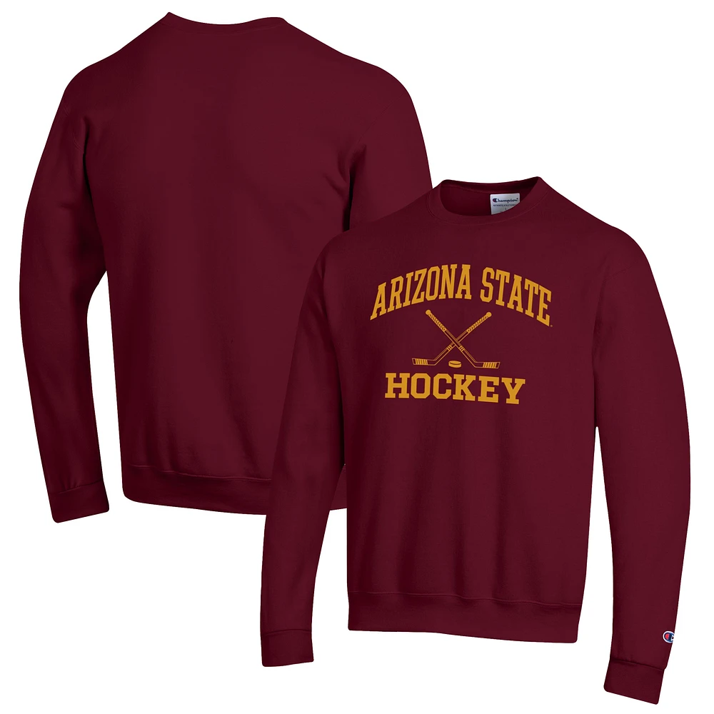 Men's Champion Maroon Arizona State Sun Devils Hockey Icon Powerblend Pullover Sweatshirt