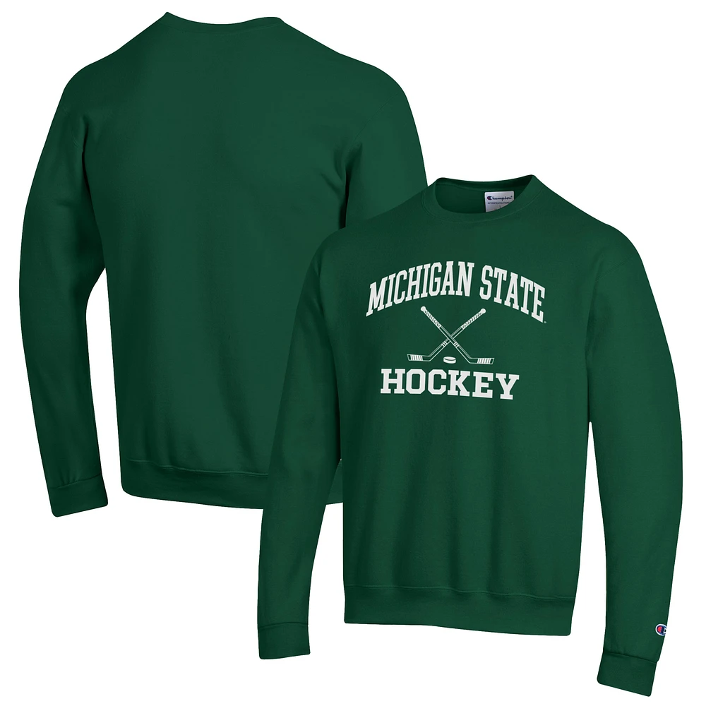 Men's Champion Green Michigan State Spartans Hockey Icon Powerblend Pullover Sweatshirt