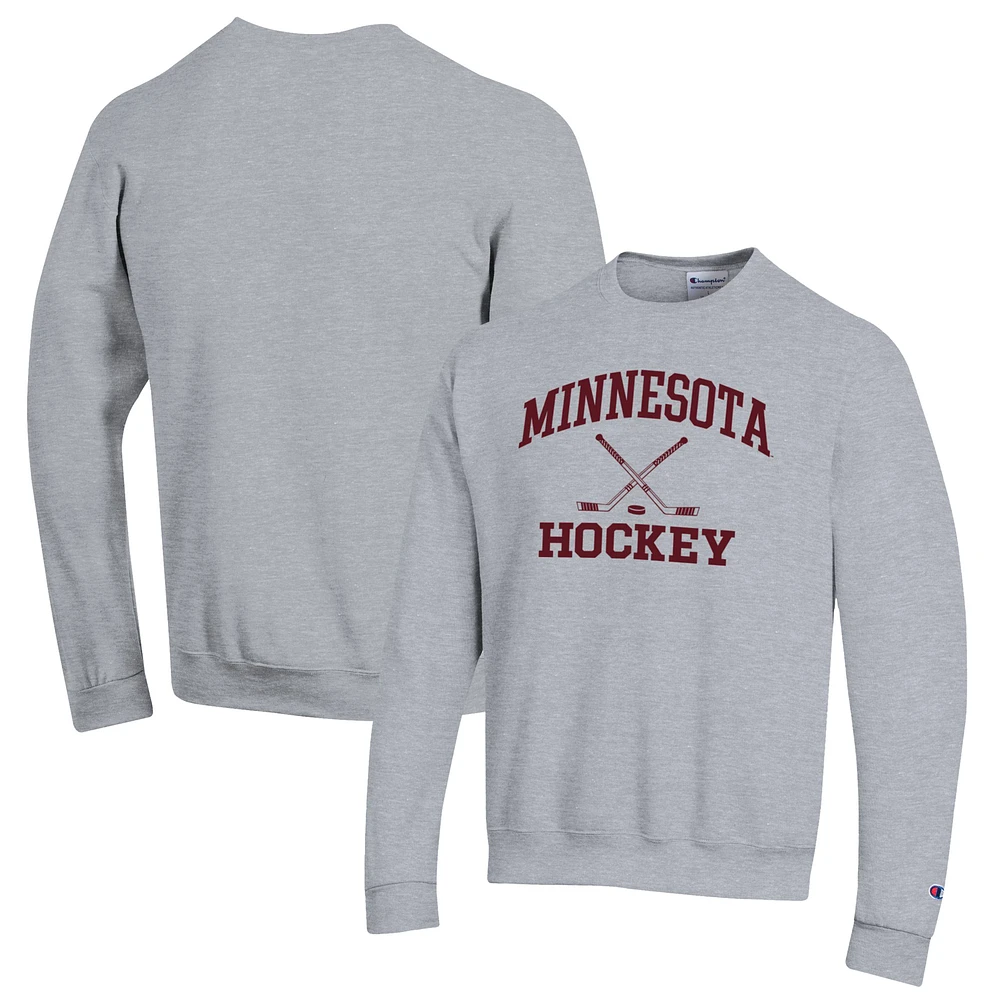 Men's Champion Heather Gray Minnesota Golden Gophers Hockey Icon Powerblend Pullover Sweatshirt