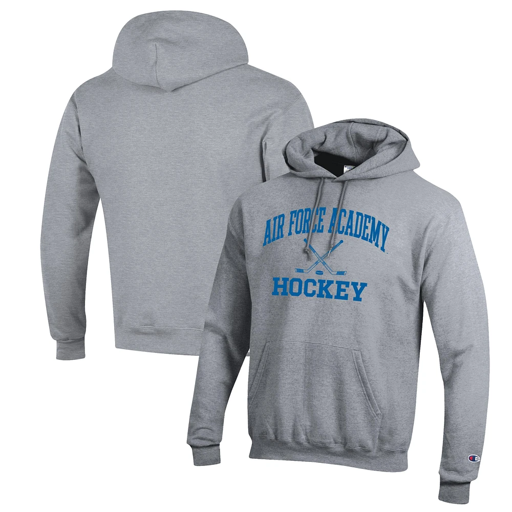 Men's Champion Heather Gray Air Force Falcons Hockey Icon Powerblend Pullover Hoodie