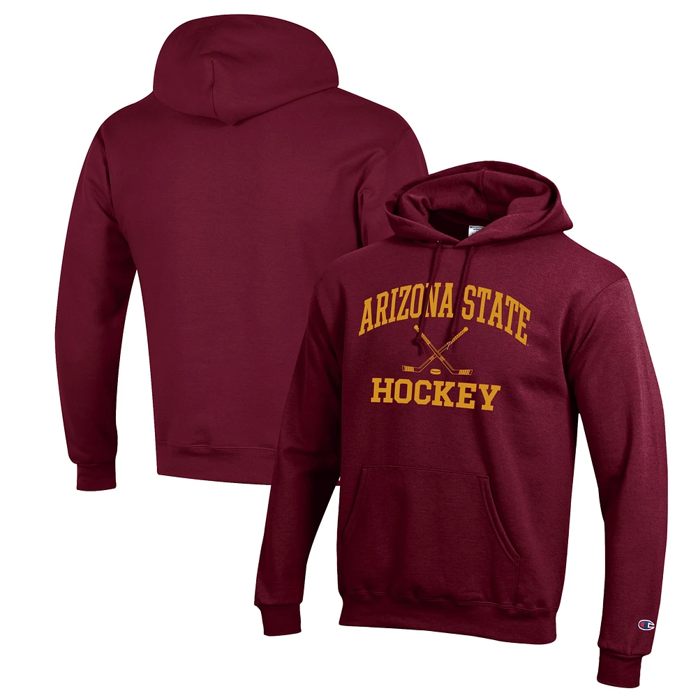 Men's Champion Maroon Arizona State Sun Devils Hockey Icon Powerblend Pullover Hoodie