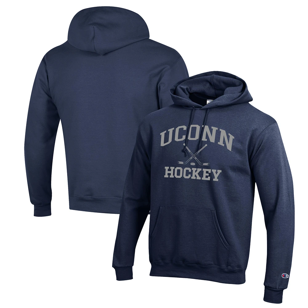 Men's Champion Navy UConn Huskies Hockey Icon Powerblend Pullover Hoodie