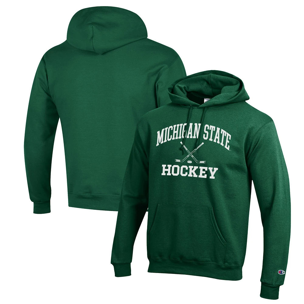 Men's Champion Green Michigan State Spartans Hockey Icon Powerblend Pullover Hoodie