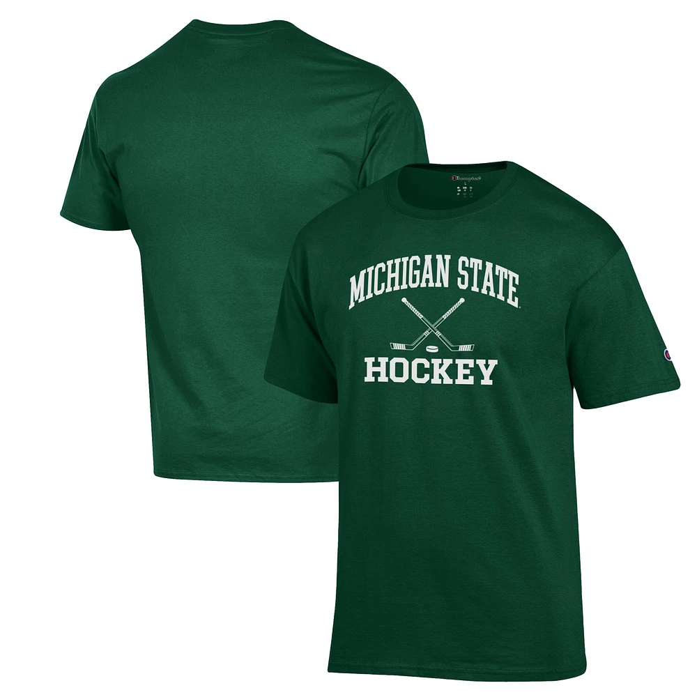 Men's Champion Green Michigan State Spartans Hockey Icon Powerblend T-Shirt