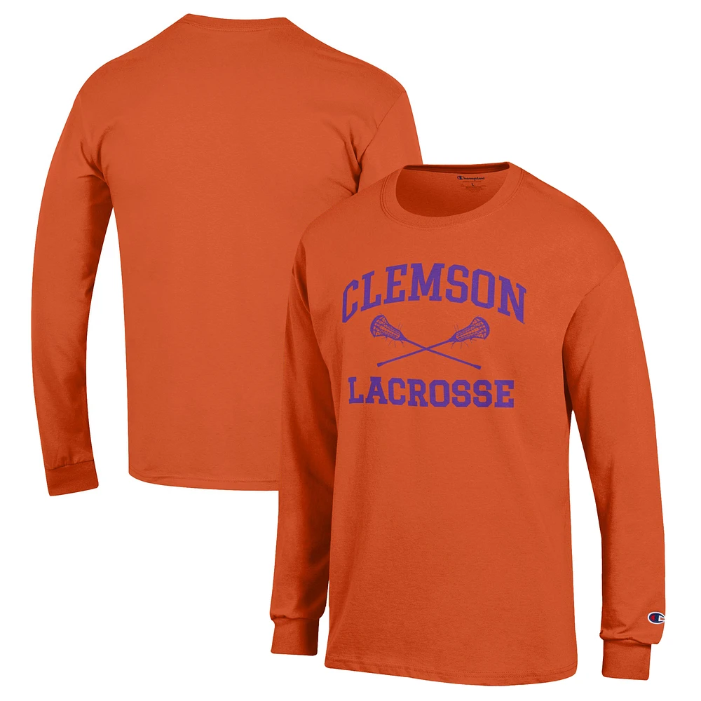 Men's Champion Orange Clemson Tigers Lacrosse Icon Powerblend Long Sleeve T-Shirt