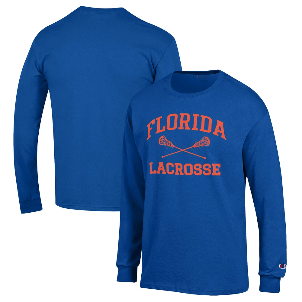 Men's Champion Royal Florida Gators Lacrosse Icon Powerblend Long Sleeve T-Shirt