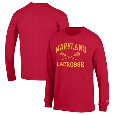 Men's Champion Red Maryland Terrapins Lacrosse Icon Powerblend Long Sleeve T-Shirt