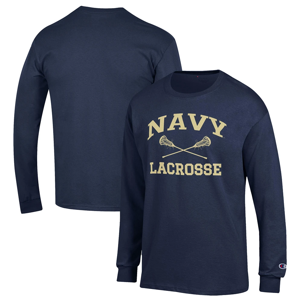 Men's Champion Navy Midshipmen Lacrosse Icon Powerblend Long Sleeve T-Shirt