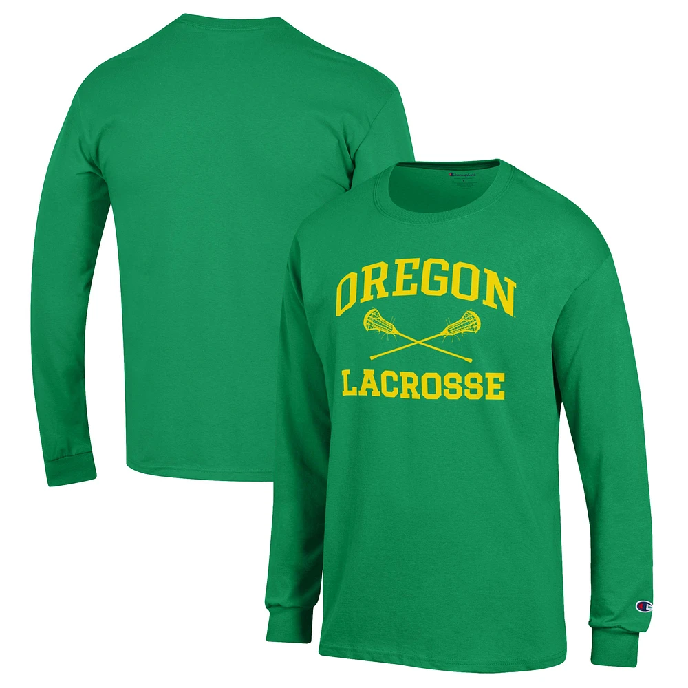 Men's Champion Green Oregon Ducks Lacrosse Icon Powerblend Long Sleeve T-Shirt