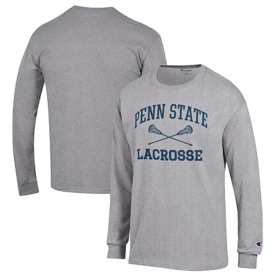 Men's Champion Heather Gray Penn State Nittany Lions Lacrosse Icon Powerblend Long Sleeve T-Shirt