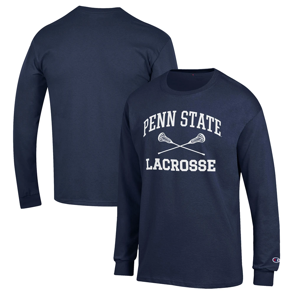 Men's Champion Navy Penn State Nittany Lions Lacrosse Icon Powerblend Long Sleeve T-Shirt