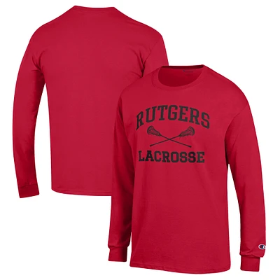 Men's Champion Scarlet Rutgers Knights Lacrosse Icon Powerblend Long Sleeve T-Shirt