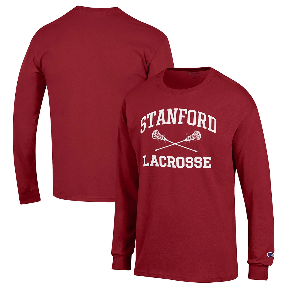 Men's Champion Cardinal Stanford Lacrosse Icon Powerblend Long Sleeve T-Shirt
