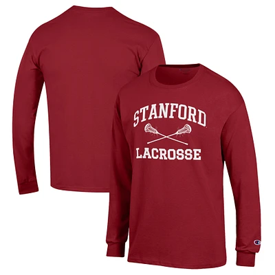 Men's Champion Cardinal Stanford Lacrosse Icon Powerblend Long Sleeve T-Shirt