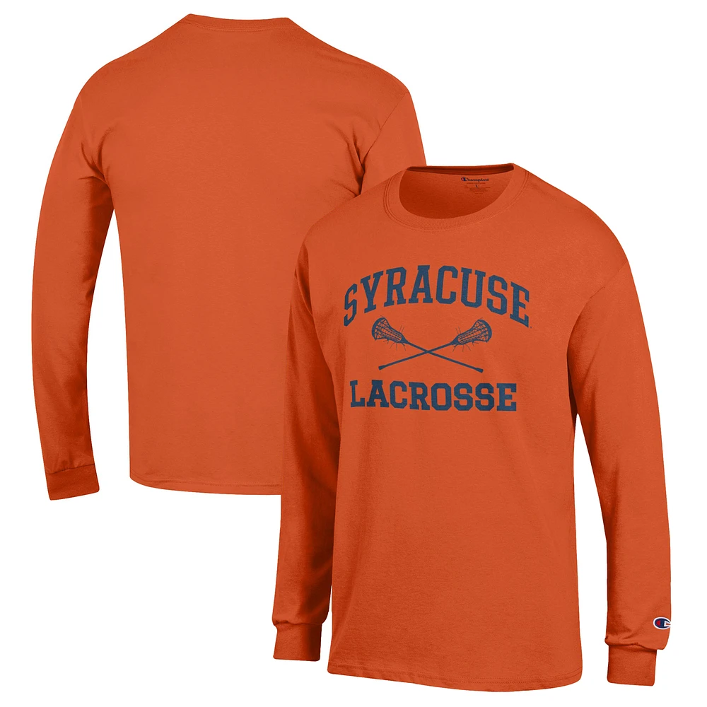 Men's Champion Orange Syracuse Lacrosse Icon Powerblend Long Sleeve T-Shirt