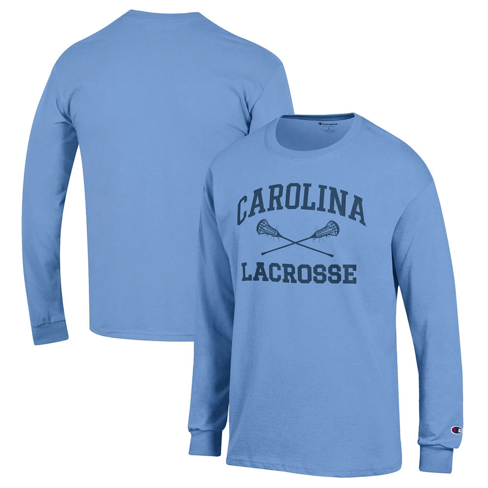 Men's Champion Carolina Blue North Tar Heels Lacrosse Icon Powerblend Long Sleeve T-Shirt