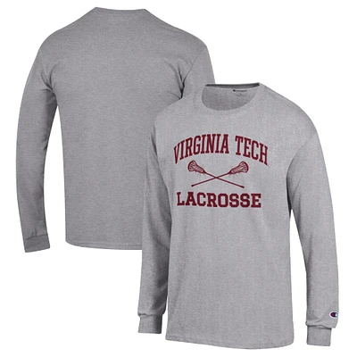 Men's Champion Heather Gray Virginia Tech Hokies Lacrosse Icon Powerblend Long Sleeve T-Shirt
