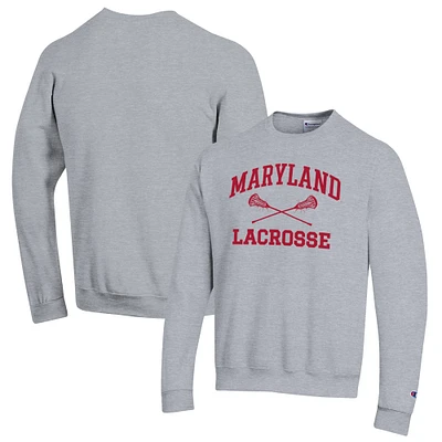 Men's Champion Heather Gray Maryland Terrapins Lacrosse Icon Powerblend Pullover Sweatshirt
