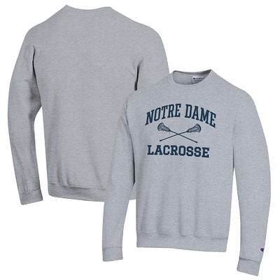 Men's Champion Heather Gray Notre Dame Fighting Irish Lacrosse Icon Powerblend Pullover Sweatshirt