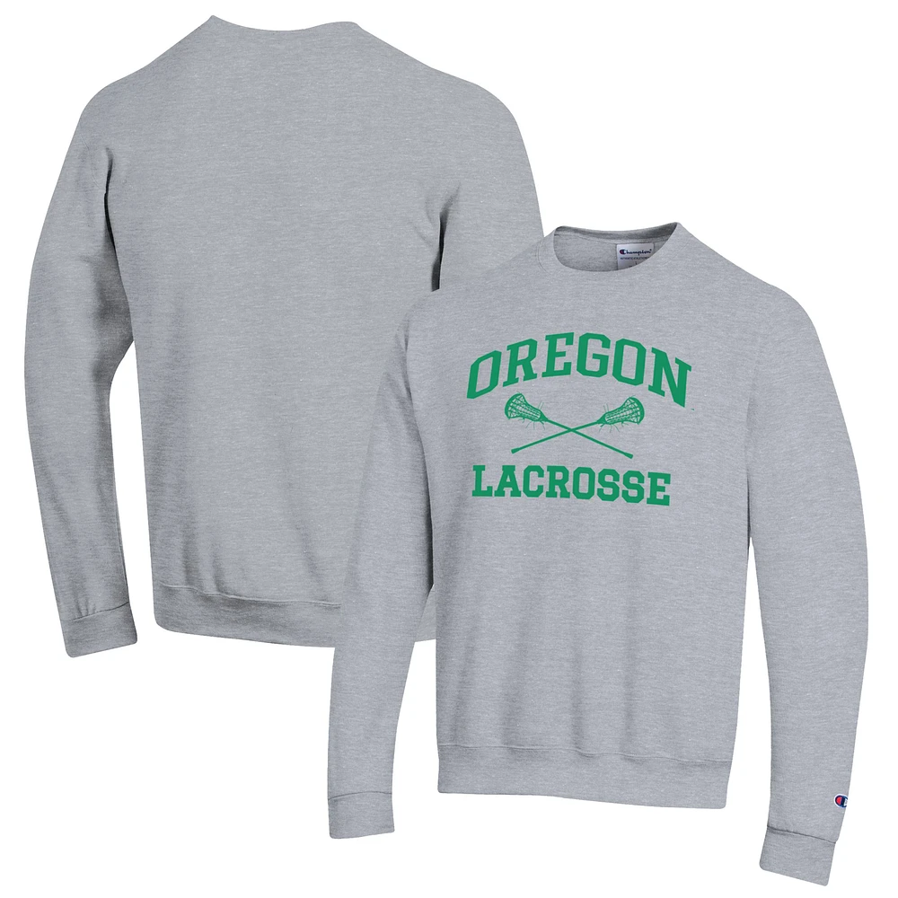Men's Champion Heather Gray Oregon Ducks Lacrosse Icon Powerblend Pullover Sweatshirt
