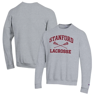 Men's Champion Heather Gray Stanford Cardinal Lacrosse Icon Powerblend Pullover Sweatshirt