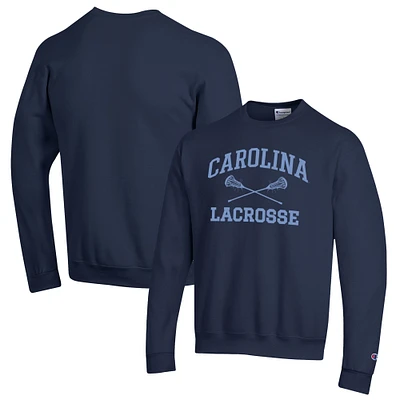 Men's Champion Navy North Carolina Tar Heels Lacrosse Icon Powerblend Pullover Sweatshirt