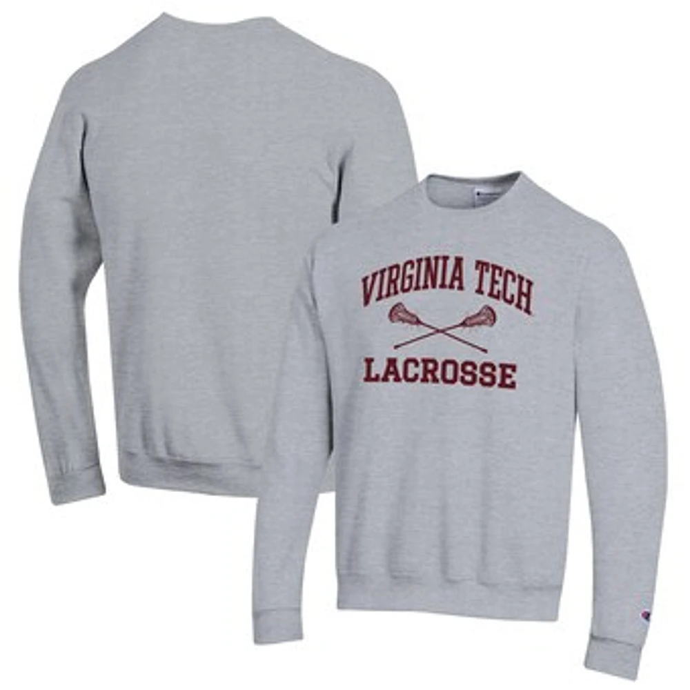 Men's Champion Heather Gray Virginia Tech Hokies Lacrosse Icon Powerblend Pullover Sweatshirt