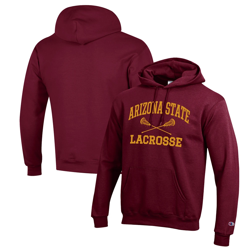 Men's Champion Maroon Arizona State Sun Devils Lacrosse Icon Powerblend Pullover Hoodie