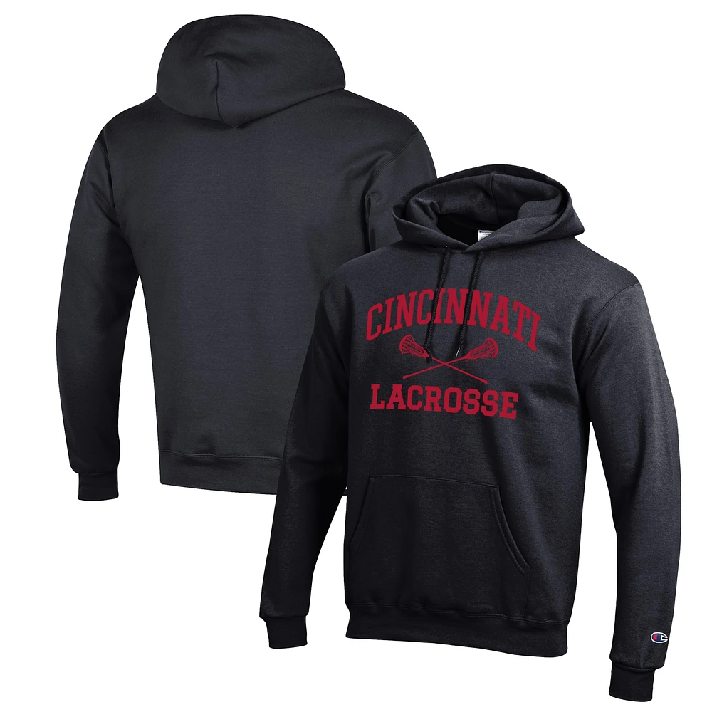 Men's Champion Black Cincinnati Bearcats Lacrosse Icon Powerblend Pullover Hoodie